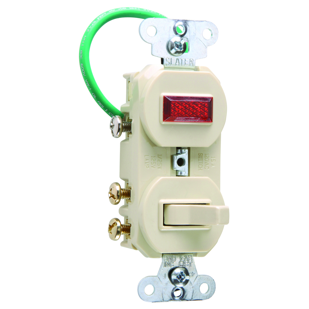 695IG Grounding Three-Way Combination Switch and Pilot Light, Ivory