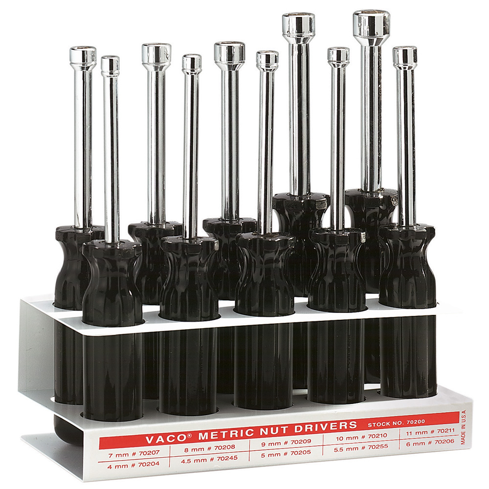 70200 Nutdriver Set, 4 to 11 mm, 10 Pieces, 7 in OAL, Smooth Grip Handle, Plastic/Steel, Polished Chrome, ASME Specified