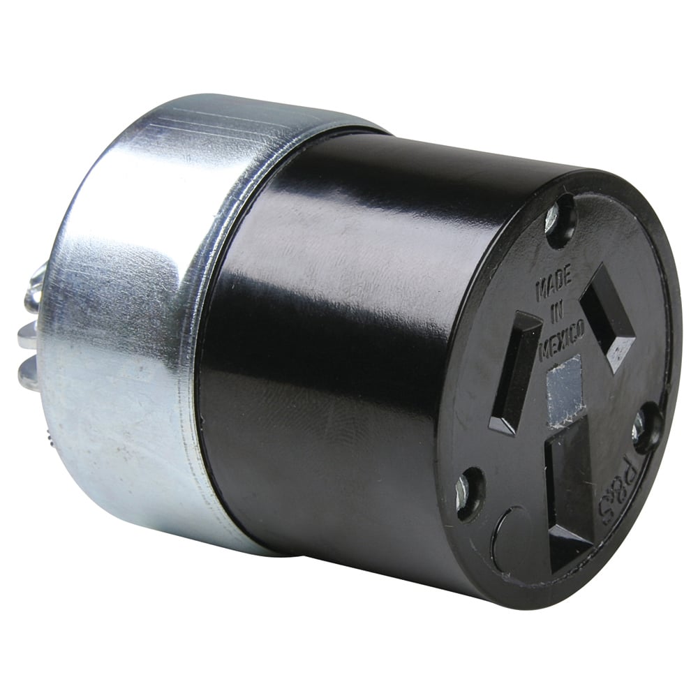 7088 Armored Straight Blade Connector, 125/250 VAC, 20 A, 3 Poles, 3 Wires, Black