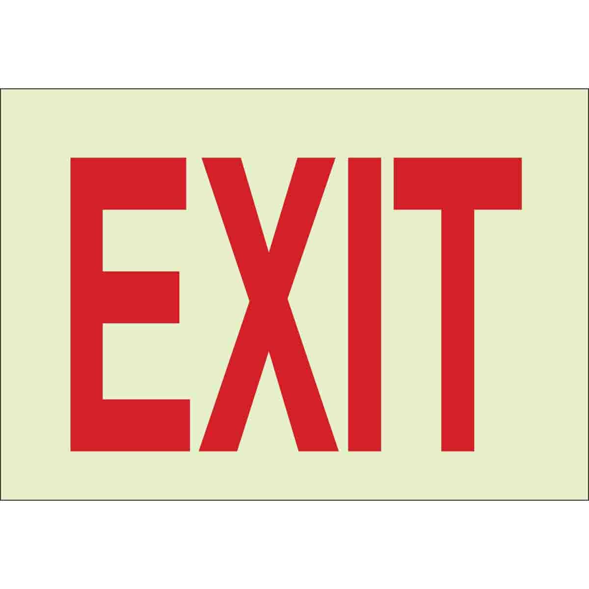 73510 Glow-In-The-Dark Rectangular Exit Sign, No Header, 10 in H x 14 in W, Red on Glow, B-324 Polyester, Adhesive Mount