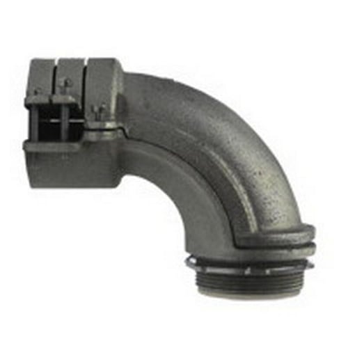 Flexible Metal Conduit 90 deg Connector with Insulated Throat, 3 inch, Malleable Iron, Zinc Electroplated