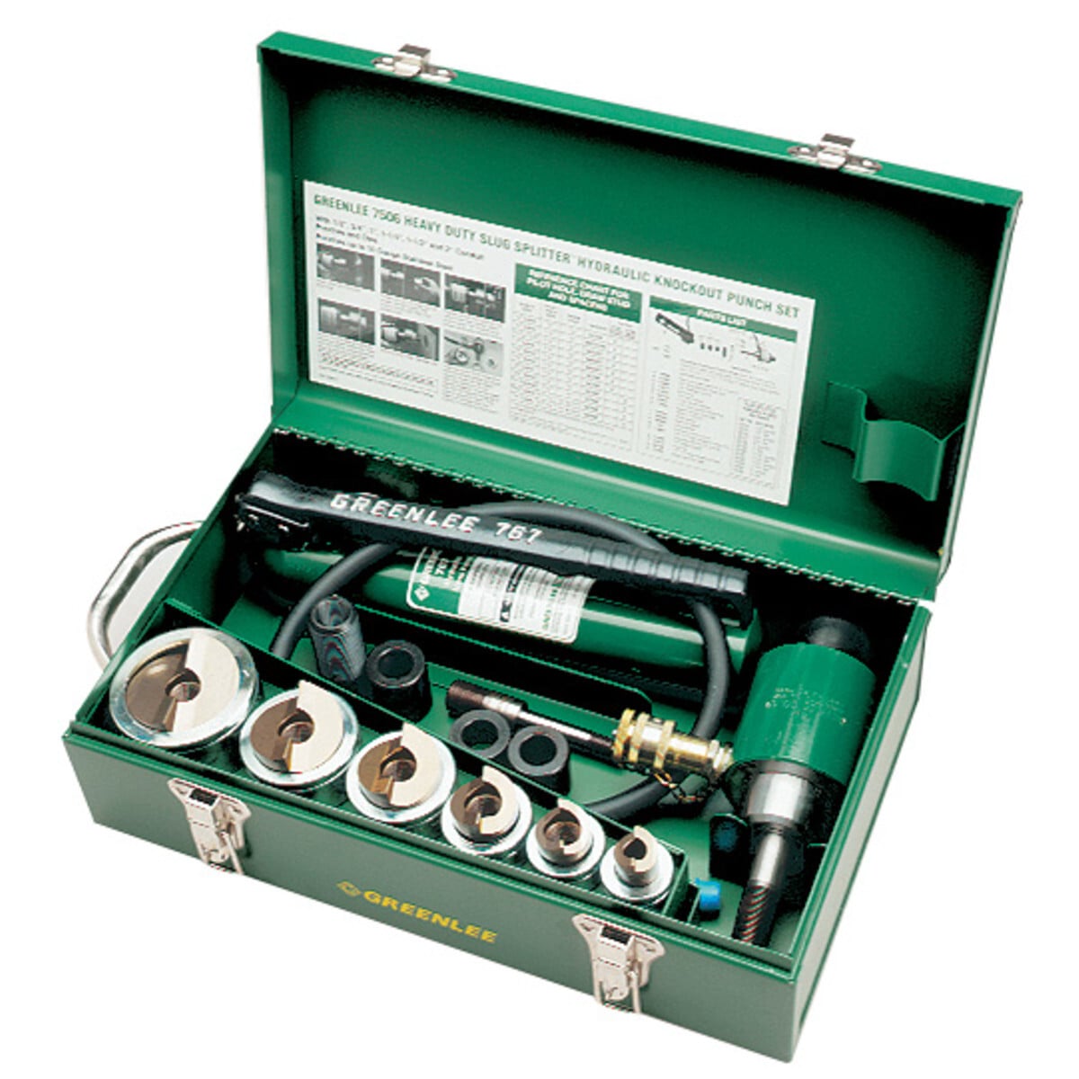 7506 Slug-Splitter SC Hydraulic Knockout Punch Set, 10 ga Capacity, 10 Pieces, For Use With Hand, Foot and Hydraulic Pump, 1/2 to 2 in Conduit/Pipe, Stainless Steel