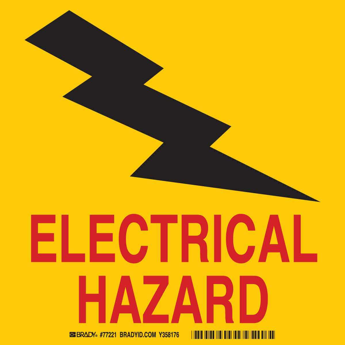 77221 Non-Reflective Self-Adhesive Square Pictogram Label, 8-1/4 in W, ELECTRICAL HAZARD Legend, Black/Red on Yellow, B-946 Adhesive Vinyl Film, 1 per Pack Labels