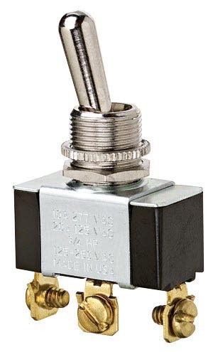 774009 Standard Toggle Switch, 125/227 V AC, 20/10 A, 3/4 hp Power Rating, On-Off-On SPDT Contact