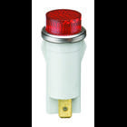IDEAL, Indicator Light, Raised, Wattage: 1/2 WTT, Voltage Rating: 250 V, Amperage Rating: 2 MILAMP Max, Color: Red Lens, Average Life: 25000 HR, Mounting: 1/2 IN Diameter, Operating Temperature: Nylon Body: 140 DEG C, Polycarbonate Lens: 135 DEG C, Bezel: 0.100 IN Height, Flammability Rating: 94V-2, Material: Nylon Body With Raised Transparent Polycarbonate Lens And Stainless Steel Bezel, Lamp Type: Neon, Termination Style: 6 IN Wire Leads, Lamp Height: 0.200 IN