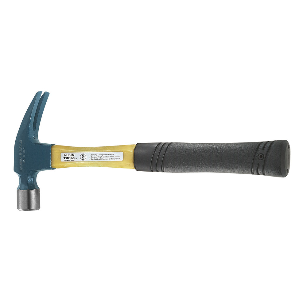 808-16 Heavy Duty Straight Claw Hammer, 13 in OAL, Smooth Face Surface, 16 oz Steel Head, Straight Claw, Fiberglass Handle