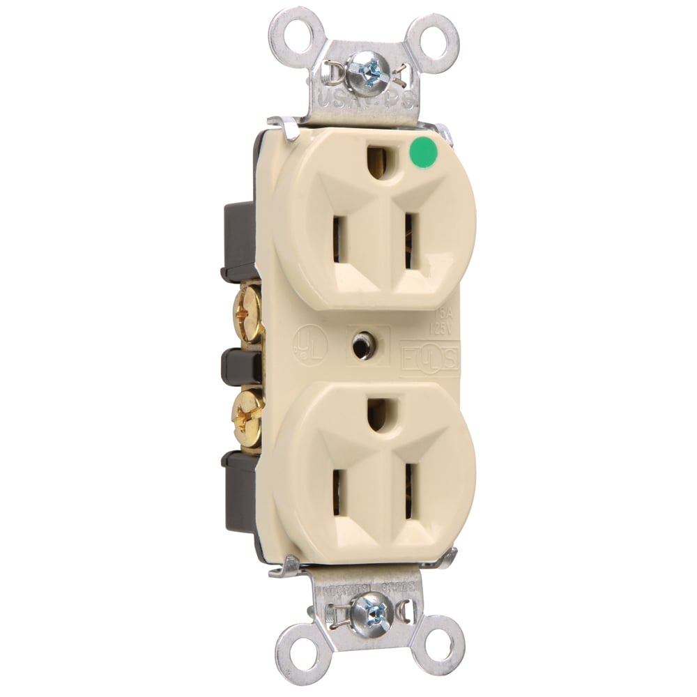 8200HI 15 Amp 125V Heavy Duty Hospital-Grade Compact Duplex Receptacle, Back and Side Wire, Ivory