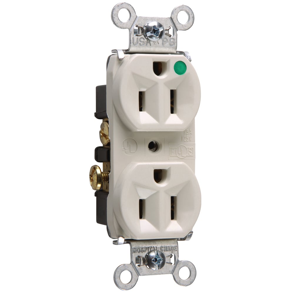 8200HLA 15 Amp 125V Heavy Duty Hospital-Grade Compact Duplex Receptacle, Back and Side Wire, Light Almond