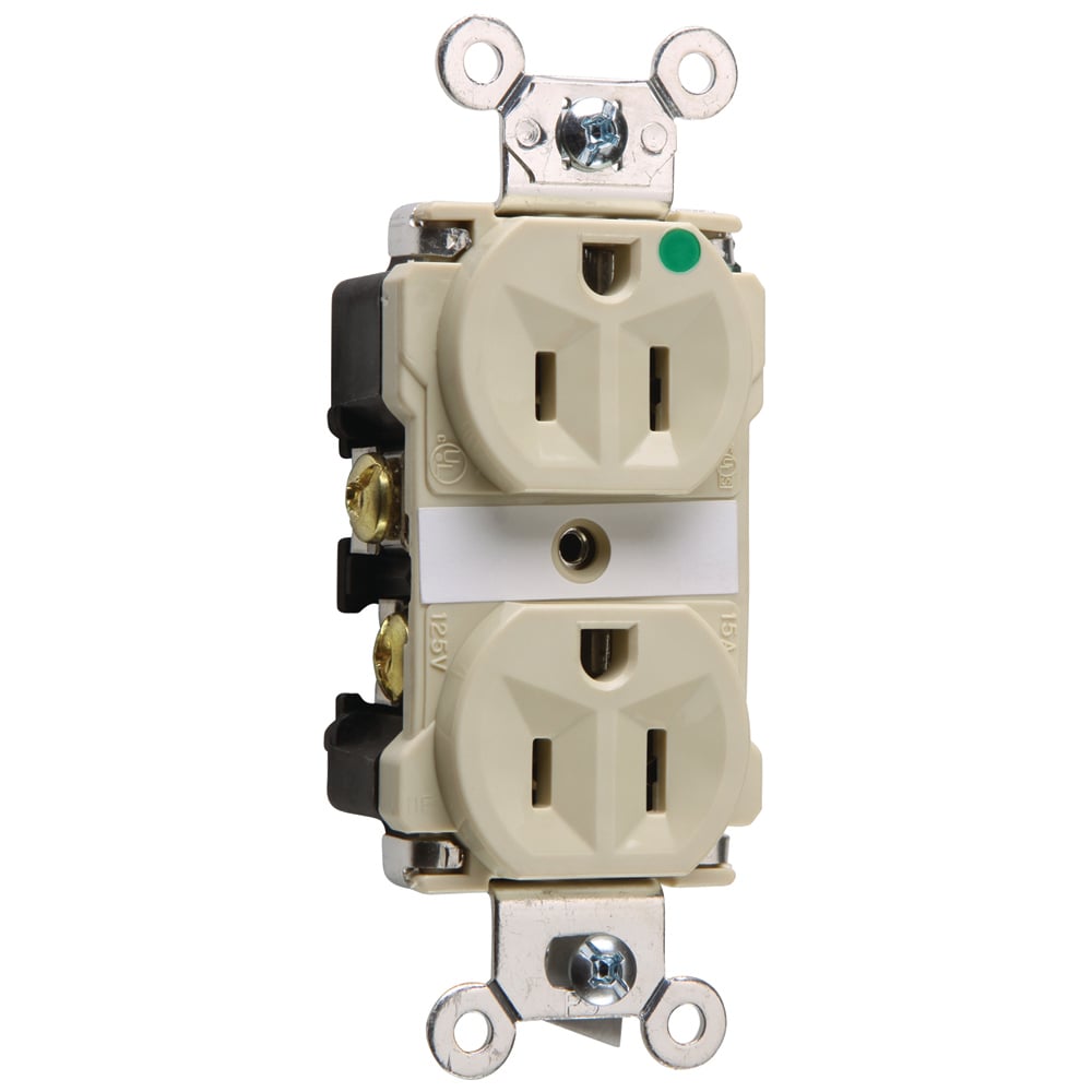 8200I 15 Amp 125V Extra Heavy Duty Hospital-Grade Duplex Receptacle, Back and Side Wire, Ivory
