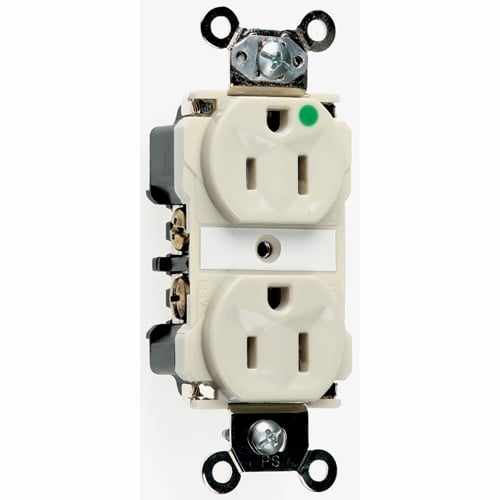 8200LA 15 Amp 125V Extra Heavy Duty Hospital-Grade Duplex Receptacle, Back and Side Wire, Light Almond