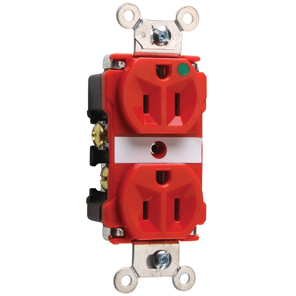 8200RED 15 Amp 125V Extra Heavy Duty Hospital-Grade Duplex Receptacle, Back and Side Wire, Red