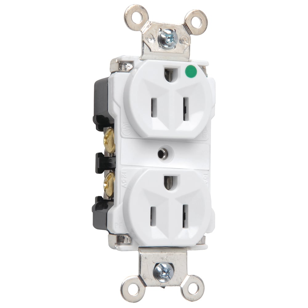 8200W 15 Amp 125V Extra Heavy Duty Hospital-Grade Duplex Receptacle, Back and Side Wire, White