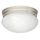 The Ceiling Space 7.5in; 1 light  flush mount features a classic look with Brushed Nickel finish and alabaster swirl glass. The Ceiling Space flush mount is perfect in several aesthetic environments including modern, traditional and transitional.