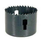 Bi-Metal Hole Saw, Actual Hole Size 2-1/4" (57.2 mm).  Cut through steel, tin, aluminum, fiberglass, wood and plastic.  Deep 1-5/8" (41.3 mm) cutting depth allows for cutting through 2" x 4" wood studs.  Extra-tough bi-metal blade- we use the highest grade oftool steel to outlast competitor's blades. That beats premature saw replacement and saves you money.  Steam oxide finish - no paint to gum up and slow cutting.  The saw runs cooler for longer life and better performance.  Extra-thick backplate minimizes vibration for smoother, easier, less tiring cutting.  Made in USA.