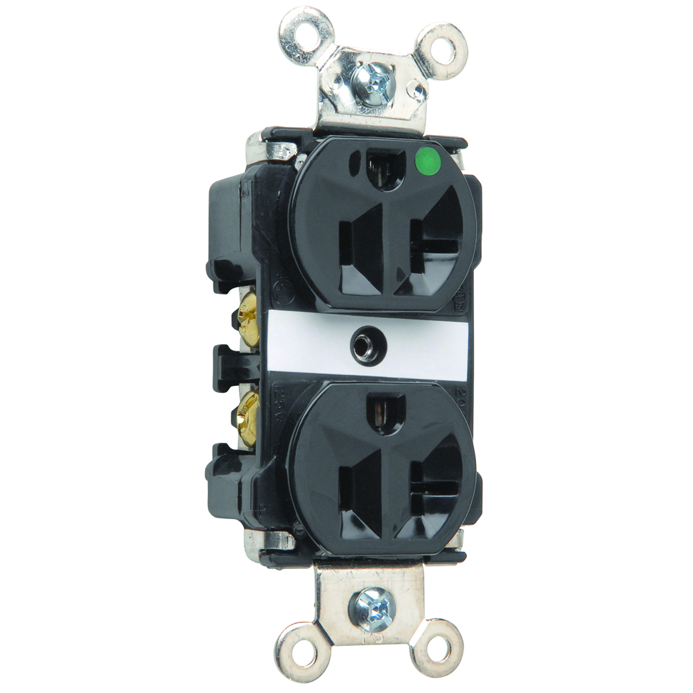 8300BK 20 Amp 125V Extra Heavy Duty Hospital-Grade Duplex Receptacle, Back and Side Wire, Black