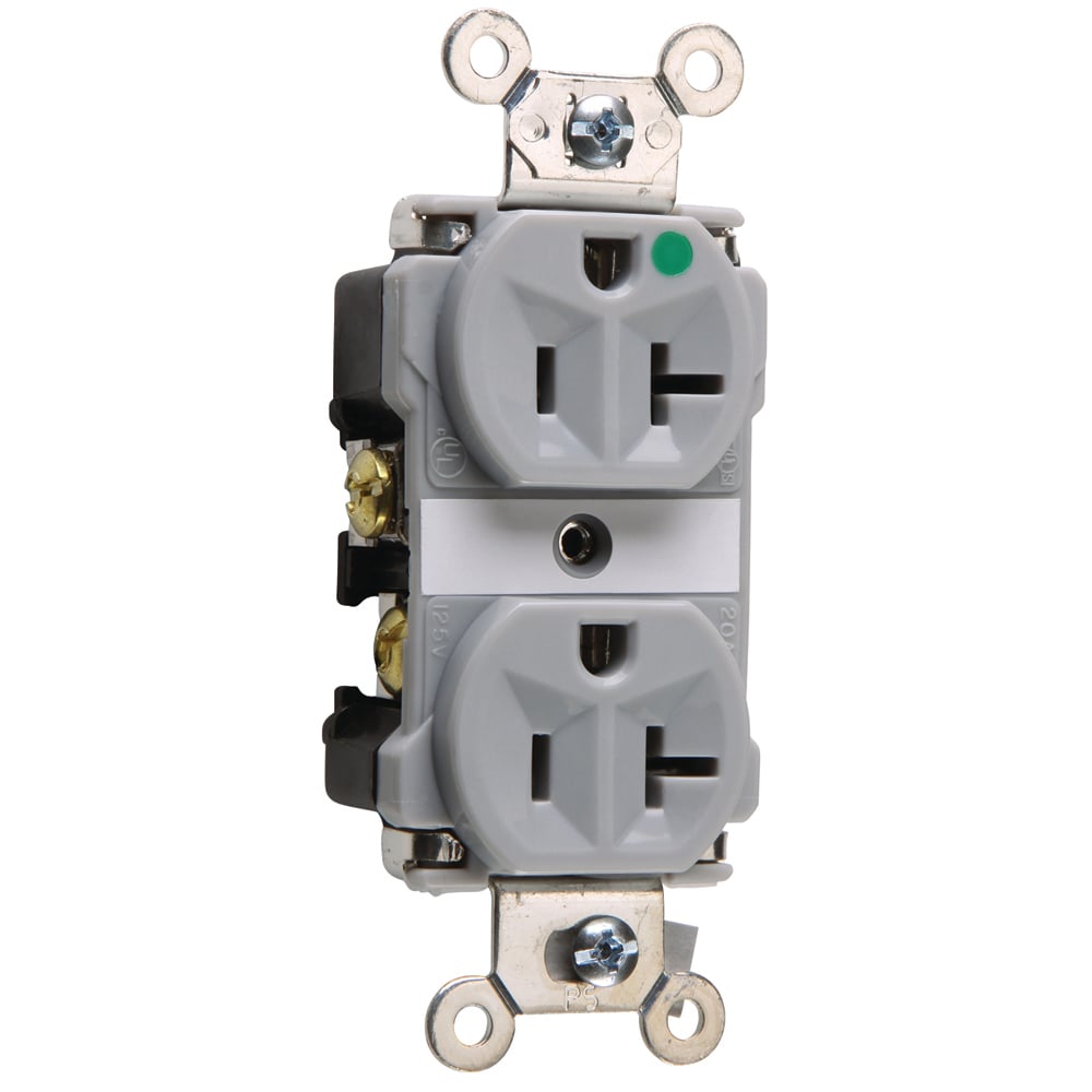 8300GRY 20 Amp 125V Extra Heavy Duty Hospital-Grade Duplex Receptacle, Back and Side Wire, Gray