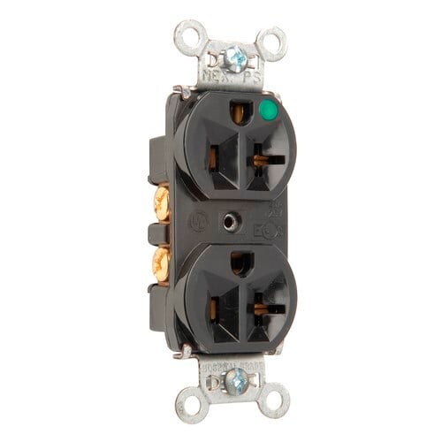 8300HBK 20 Amp 125V Heavy Duty Hospital-Grade Compact Duplex Receptacle, Back and Side Wire, Black
