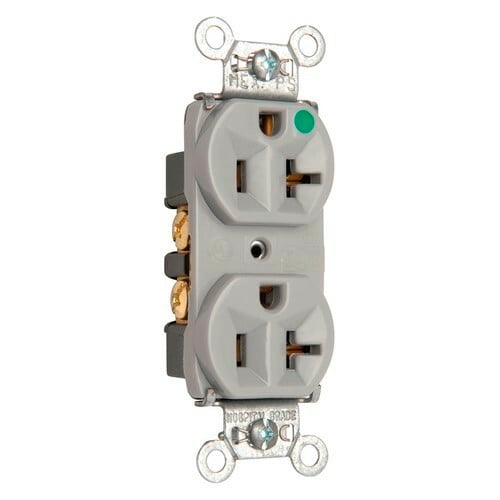 8300HGRY 20 Amp 125V Heavy Duty Hospital-Grade Compact Duplex Receptacle, Back and Side Wire, Gray