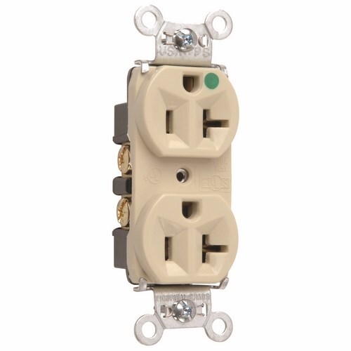 8300HI 20 Amp 125V Heavy Duty Hospital-Grade Compact Duplex Receptacle, Back and Side Wire, Ivory