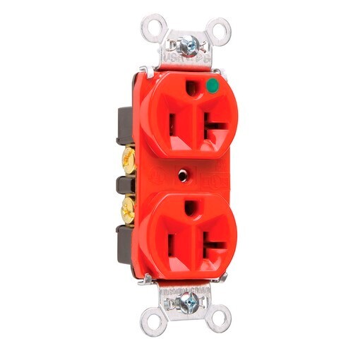 8300HRED 20 Amp 125V Heavy Duty Hospital-Grade Compact Duplex Receptacle, Back and Side Wire, Red