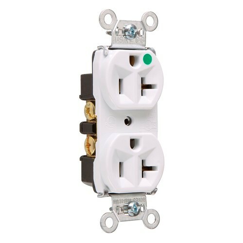 8300HW 20 Amp 125V Heavy Duty Hospital-Grade Compact Duplex Receptacle, Back and Side Wire, White