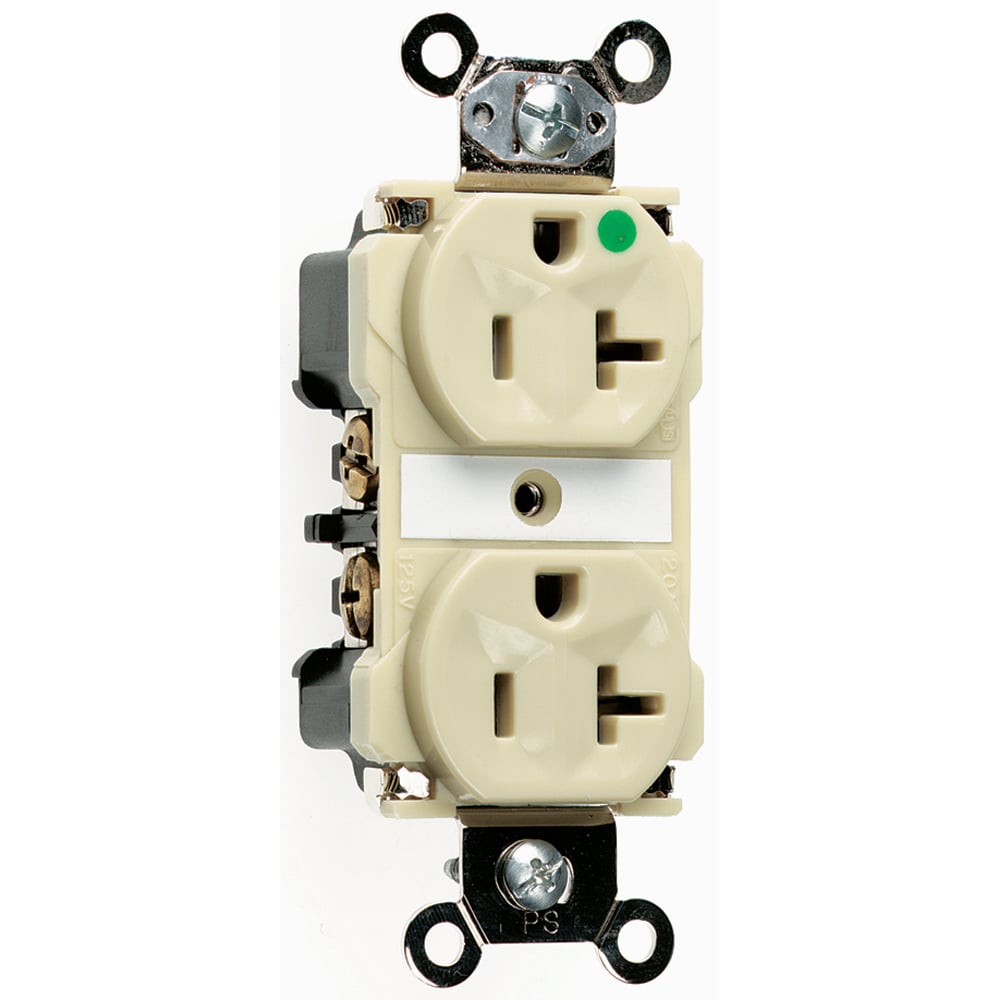 8300I 20 Amp 125V Extra Heavy Duty Hospital-Grade Duplex Receptacle, Back and Side Wire, Ivory