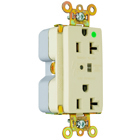Hospital Grade Surge Protective Duplex Receptacle offers increased transient protection, reliability and protection notification (Audible Alarm with LED Indicator). Back and, Side Wire, 20amp 125volt, Ivory.