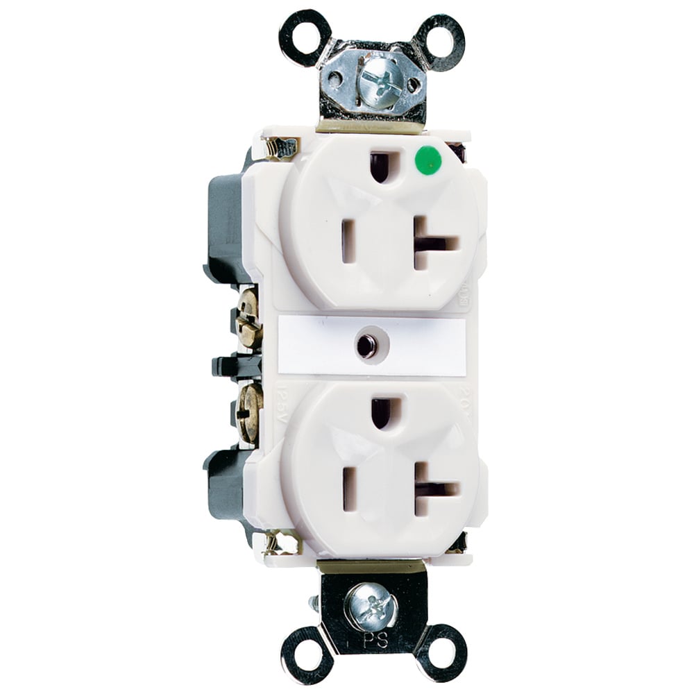 8300W 20 Amp 125V Extra Heavy Duty Hospital-Grade Duplex Receptacle, Back and Side Wire, White