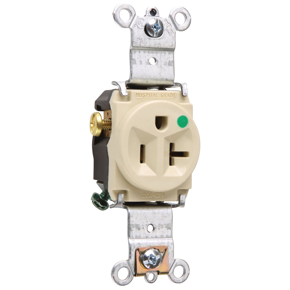 8301I 20 Amp 125V Heavy Duty Hospital-Grade Single Receptacle, Back and Side Wire, Ivory
