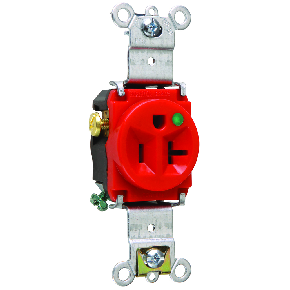 8301RED 20 Amp 125V Heavy Duty Hospital-Grade Single Receptacle, Back and Side Wire, Red