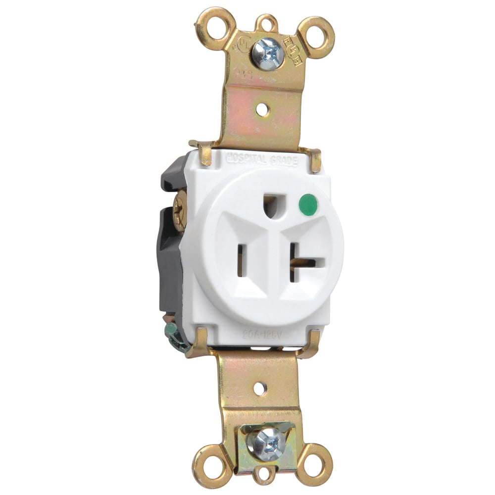 8301W 20 Amp 125V Heavy Duty Hospital-Grade Single Receptacle, Back and Side Wire, White