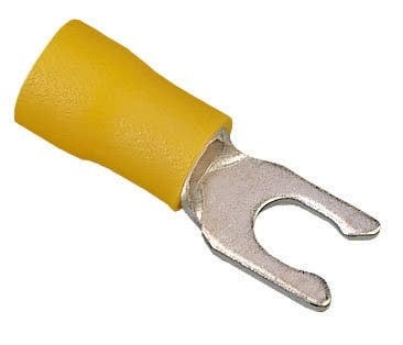 83-7091 Insulated Snap Vinyl Spade Terminal, 12 to 10 AWG, 10 in Stud, Tin Plated Brass