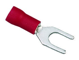 83-7121 Insulated Vinyl Spade Terminal, 22 to 18 AWG, 8 in Stud, Tin Plated Brass