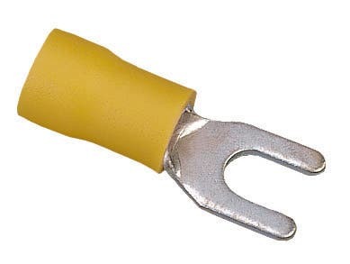 83-7211 Insulated Vinyl Spade Terminal, 12 to 10 AWG, 8 in Stud, Tin Plated Brass