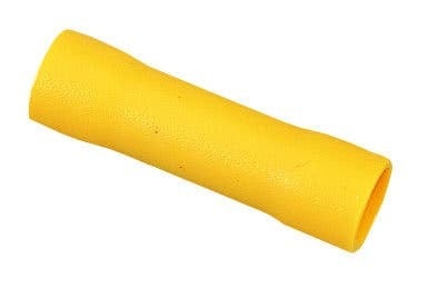 83-9301 Insulated Vinyl Butt Splice, 12 to 10 AWG Conductor, 1.043 in L, Shouldered Barrel, Brass, Yellow