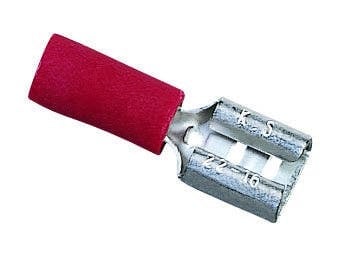 83-9511 Female Disconnect Terminal, 22 to 18 AWG Conductor, 0.11 x 0.02 in Tab, Shouldered Barrel, Brass, Red