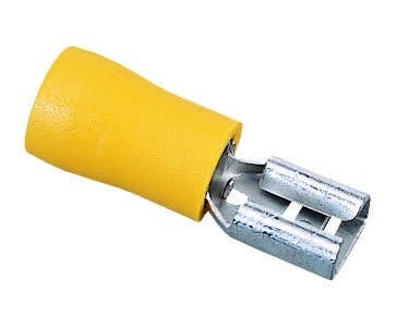 83-9601 Female Disconnect Terminal, 12 to 10 AWG Conductor, 0.25 x 0.032 in Tab, Shouldered Barrel, Brass, Yellow