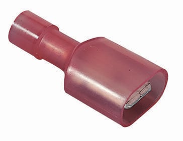 83-9911 Fully Insulated Vinyl Male Disconnect Terminal, 22 to 18 AWG Conductor, 0.25 x 0.32 in Tab, Shouldered Barrel, Brass/Nylon, Red