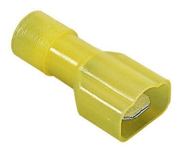 83-9931 Fully Insulated Vinyl Male Disconnect Terminal, 12 to 10 AWG Conductor, 0.25 x 0.32 in Tab, Shouldered Barrel, Brass/Nylon, Yellow