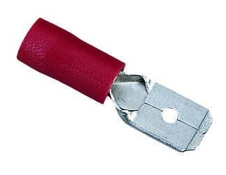 83-9971 Insulated Vinyl Male Disconnect Terminal, 22 to 18 AWG Conductor, 0.25 x 0.2 in Tab, Shouldered Barrel, Brass, Red