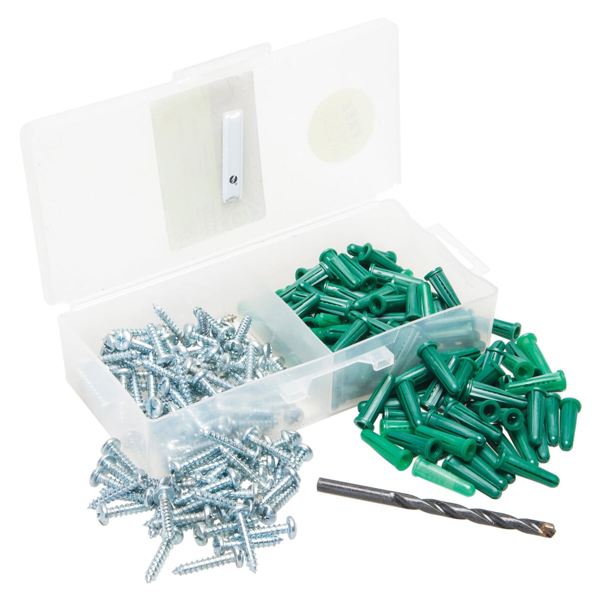 84012 Light Duty Multi-Size Conical Anchor Kit, 201 Pieces, #10, #12 Dia Anchor, #10 x 1 in Type C Screw, 1/4 in Bit, Plastic, For Use With Sheet Metal, Wood/Lag Screws