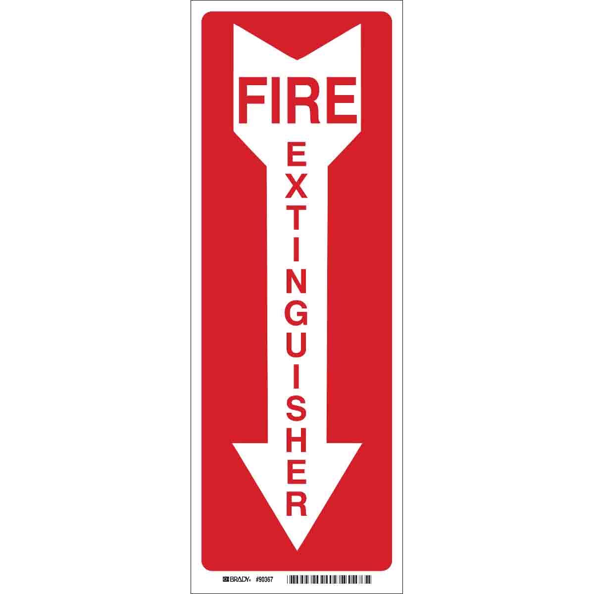 85261 Rectangular Fire Extinguisher Sign, 14 in H 3-1/2 in W, White on Red, B-302 Polyester, Adhesive Mount