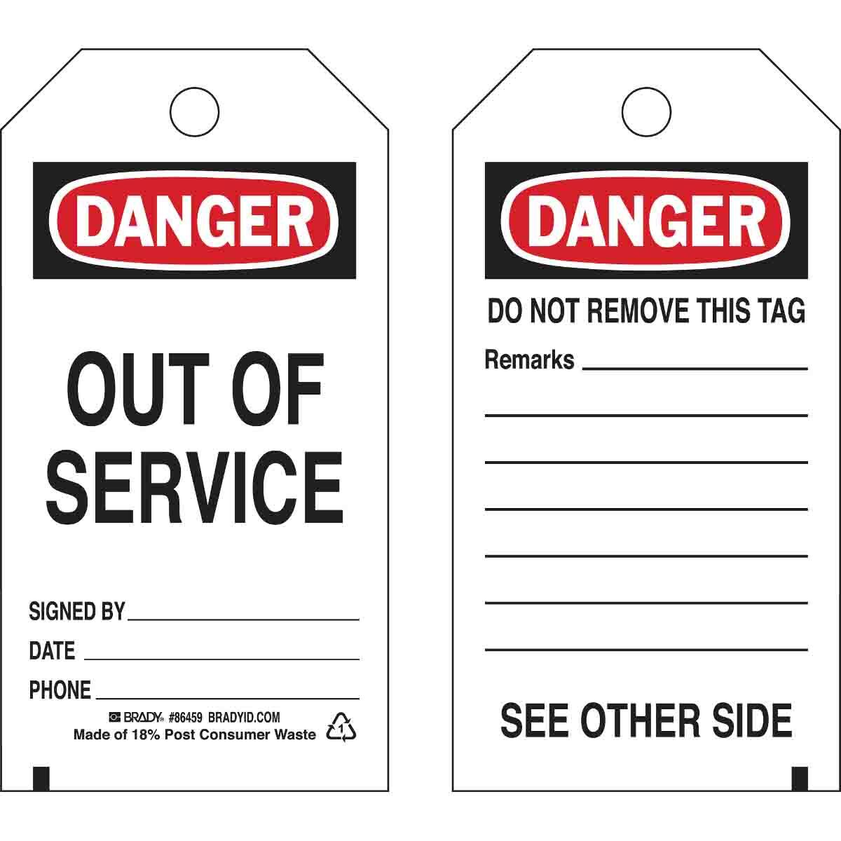 86459 Rectangular Self-Laminating Inventory Tag, 5-3/4 in H 3 in W, Black/Red on White, 3/8 in Hole, B-851 Polyester