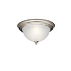 This Brushed Nickel Ceiling Light proves that simple can still be beautiful. It features satin etched glass, 13in. diameter, and its 2-light design uses 60-watt (max.) bulbs.