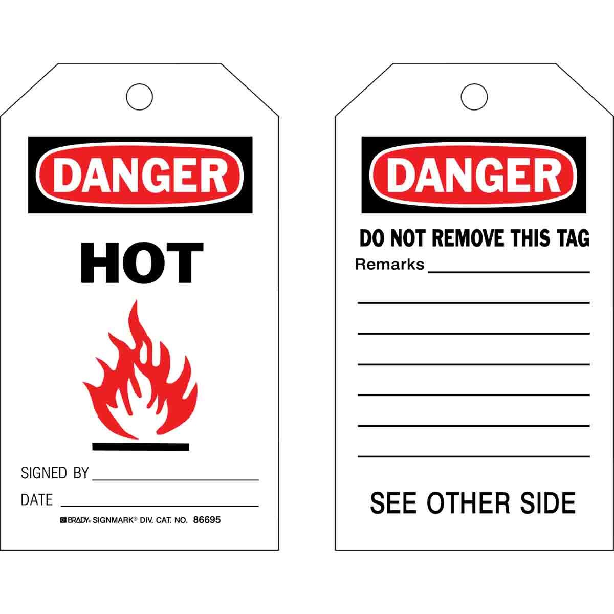 86695 Rectangular Accident Prevention Tag, 7 in H x 4 in W, Black/Red on White, 3/8 in Hole, B-853 Cardstock