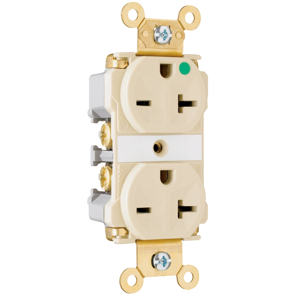 8800I Extra Heavy Duty Receptacle, Back and Side Wire, 20 Amp, 250V, Ivory