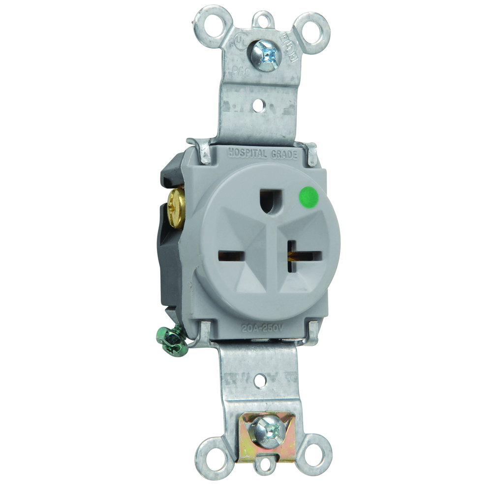 8801GRY Heavy Duty 20 Amp 250V Single Receptacle, Back and Side Wire, Gray