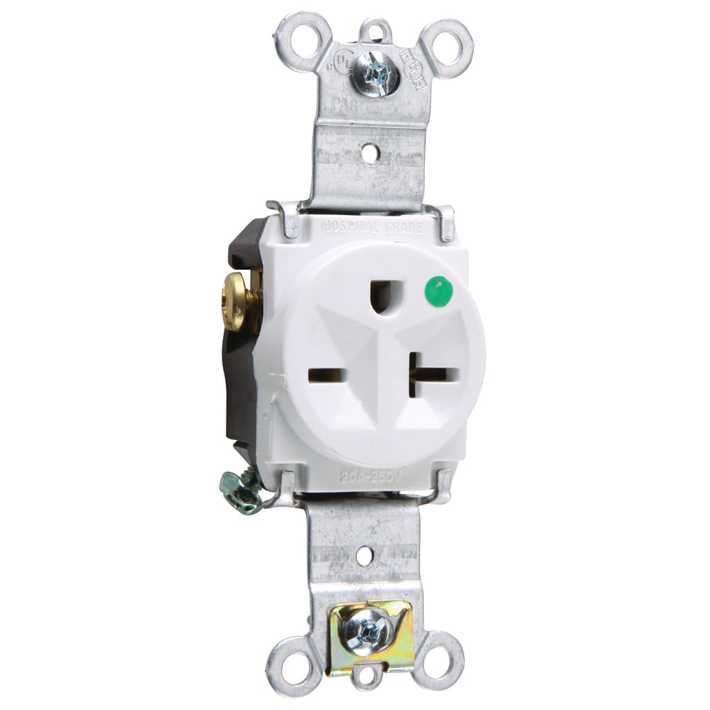 8801W Heavy Duty Single Receptacle, Back and Side Wire, 20 Amp, 250V, White