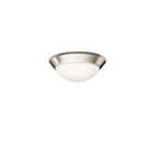 The simplicity of this flush mount fixture makes it an easy match for anydacor. It features a 10in; diameter, Brushed Nickel finish, Satin-etched cased opal twist-on glass, and 1-light design that uses a 75-watt (max.) bulb. It is U.L. listed for damp applications.