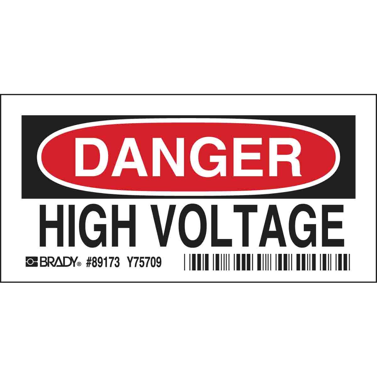 89173 Overlaminated Rectangular Electrical Safety Label, DANGER, 2-1/4 in H x 4-1/2 in W, Black/Red on White, B-302 Polyester, Adhesive Mount